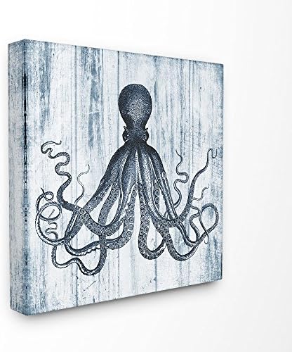 Stupell Industries Синьо Проблем Октопод, Илюстрация за Океанските животни, Платно, Стенно изкуство, 24 x 24, Многоцветен