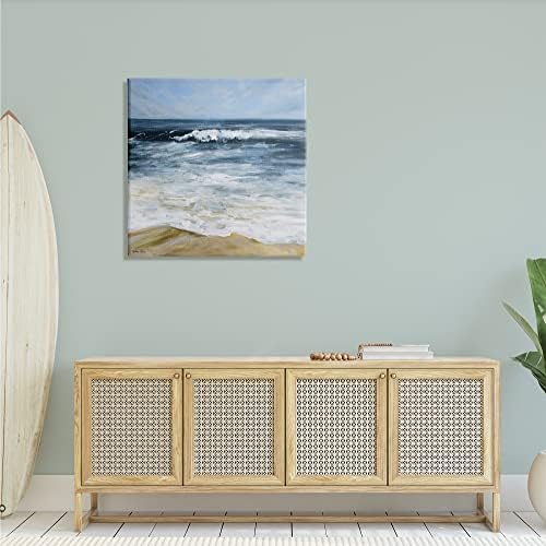 Stupell Industries Набегающие Вълна Плаж, Бреговата Линия е Картина на Морски Пейзаж Платно на Стенно Изкуство, 30 x 30, Синьо