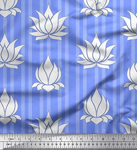 Плат Soimoi Blue от futon джърси райе и с артистичен флорална декорация във формата на лотос, кърпа с принтом ширина 58 см