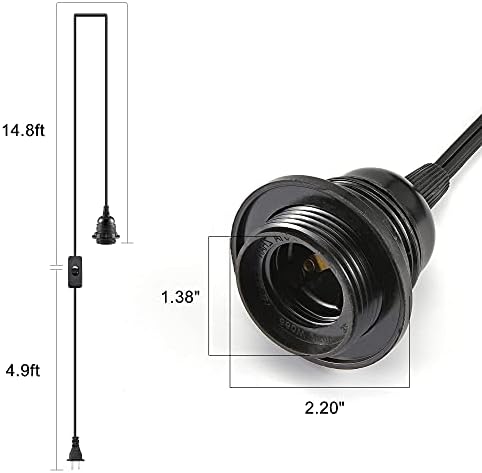 Комплект Кабел за подвесного лампа ACBungji с дължина 20 метра, с включателем/switch, 1 Комплект Удлинительного кабели с цокъл E26 E27,