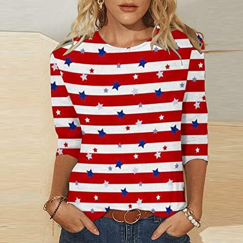 Тениска с Изображение на Американското и 3/4 Ръкав 2023, Кюспе Най-Капри с Модел на Американски Флаг за Момичета, Лято-Есен, през