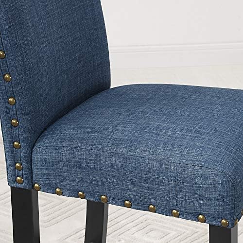 Трапезни столове от плат Roundhill Furniture Biony Blue с покритие под формата на глави на пирони, комплект от 2