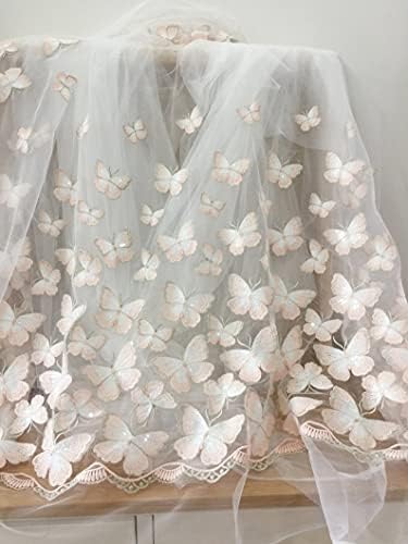 SELCRAFT 1 Ярд Бледо Розова Дантела Плат-Пеперуда с Прозрачни пайети за Сватбена рокля от Мек Бял Тюл, Лейси Плат с Бродерия