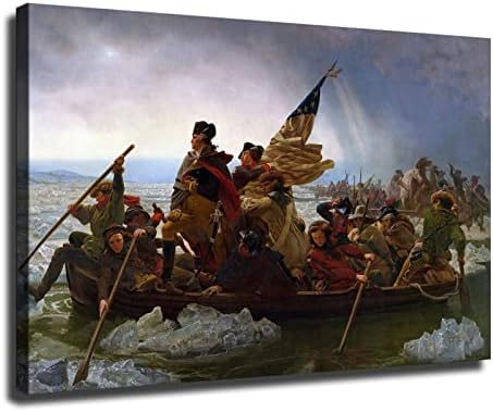 Плакат с историята на американската революция, Джордж Вашингтон, преминаване на река Делауеър, Плакат, Декорация върху Платно,
