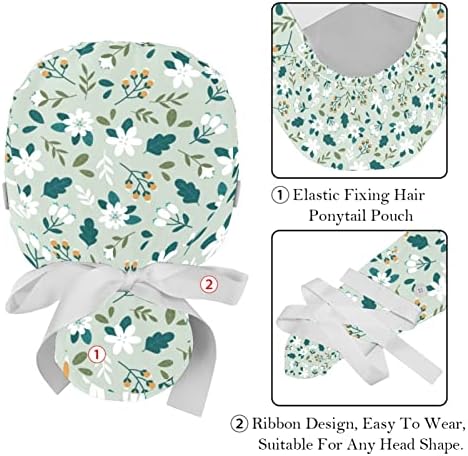 2 Опаковане на Работни шапки за еднократна употреба с Копчета, Цветни Дамски Шапки-Търкане с Начесом Ditsy Floral_Layout за дълга