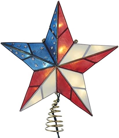 Kurt S. Adler UL3142 9,84 Покрити с Мед Topper в стила на Звездното Дърво Capiz, Вдъхновен от Флага на сащ