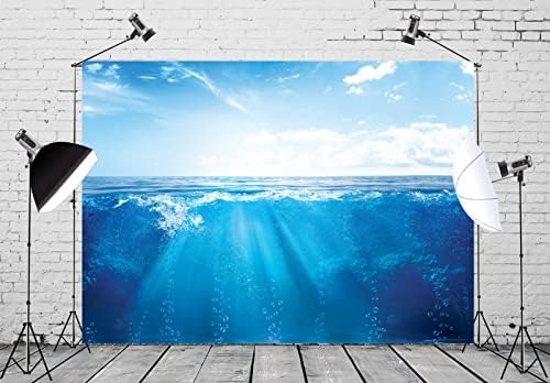 BELECO 7x5ft Плат Син Океан Подводен свят Фонове, за Снимки в Синьото Небе, Бели Облаци Слънчева Светлина Морски Мехурчета Подводен