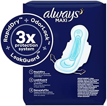 Подложки Always Maxi Feminine за жени, размер 5, Много силно се абсорбира през нощта, С като, Без мирис, Опаковки от 20