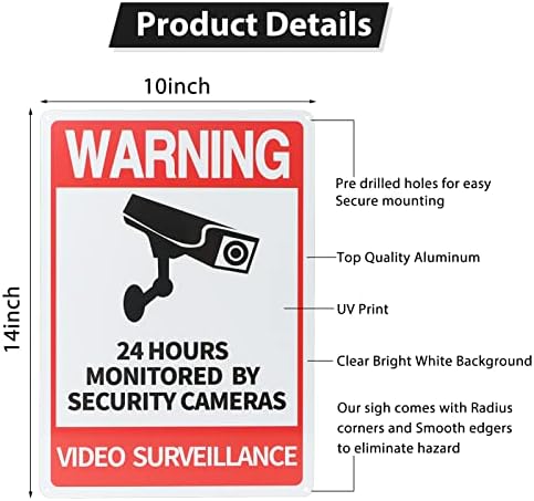 След това 24-часова Знак за видеонаблюдение, Предупредителен Знак камери за Сигурност 14 × 10 за системите за видеонаблюдение, вътрешен
