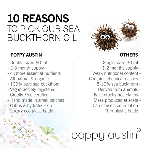 poppy austin 60 мл Органично масло от морски зърнастец - Чист морски зърнастец масло студено пресовано тройно почистване, Веганское и безмилостни, за суха, чувствителна, х