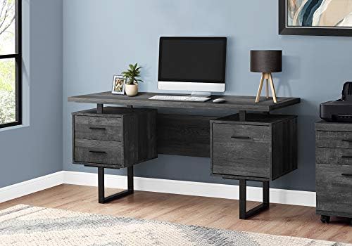 Monarch Specialties в модерен Стил -бюро за дома и офиса с чекмеджета и Метални крака Компютърна часа, 60 L, от черно Възстановеното дърво-Look