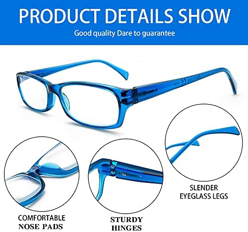 VIDEBLA, 5 Опаковки Компютърни Очила за четене, Мъжки и Дамски Очила Срещу умората на очите, Блокиране на Синя Светлина, Очила за Четене