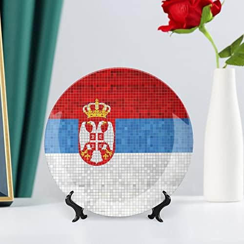 Флаг на Сърбия Декоративна Чиния от Костен Порцелан, Керамични Чинии плавателни съдове с Поставка за Дисплей за Украса на Стени и