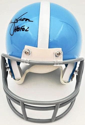 Синьо Мини-Каска HOF 06 с автограф на Уорън Помня Хюстън Ойлърс В Черен цвят MCS Holo Stock 185806 - Мини-Каски NFL с автограф