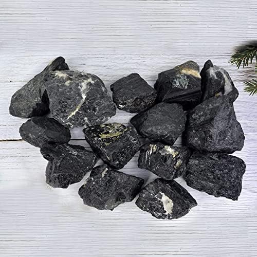 BlueQueen 500 г Натурален черен турмалин, Големи Необработени камъни за Приятни Вибрации, Лечебни Кристали