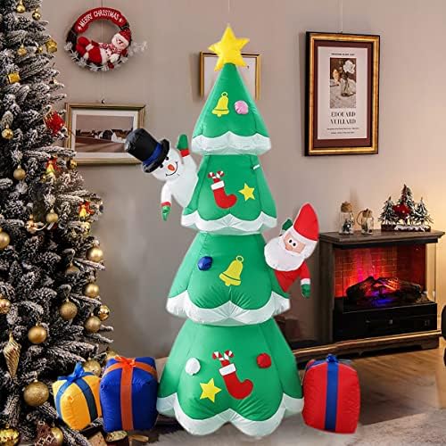 Надуваеми Коледна Украса с височина 7,5 метра, Надуваеми Коледно Дърво с Подарочными Кутии, Дядо коледа, Снежен човек, Коледни Декор с