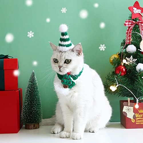 Шал за кучета и котки, Коледен Шал за домашни любимци, Празнични Аксесоари За Плетене, Яка-шал за Плетене на Котки (M, Зелен)