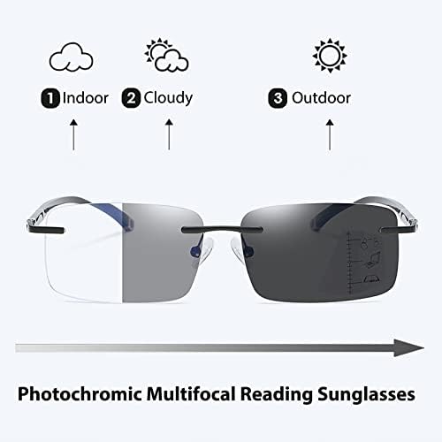 SUGLSS Фотохромичните Многофокусные Прогресивни Очила За четене, Блокиране на Синя Светлина, Мультифокальные Очила за четене Без Рамки, Преходен,