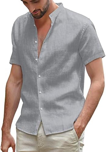 Мъжка Лятна Бельо Риза-Жилетка с V-образно деколте, Плажни Прости Тениски С Висока яка, Обикновена Леки Ризи, Връхни Дрехи