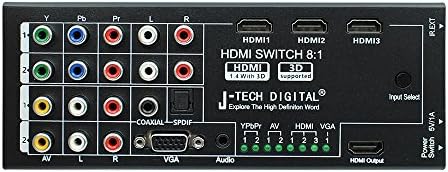 J-Tech Digital ® Мултифункционален аудио изход HDMI последно поколение с 8 входа и 1 изход, HDMI оптично /коаксиальным 5.1-канальным поддръжка на 3D и съраунд звук