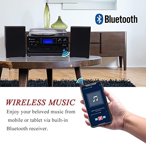 Плеър плочи Gartopvoiz Bluetooth, Плеър грамофонни плочи с 3 скорости Всичко в 1 с 2 със стерео говорители, cd Плеър касети
