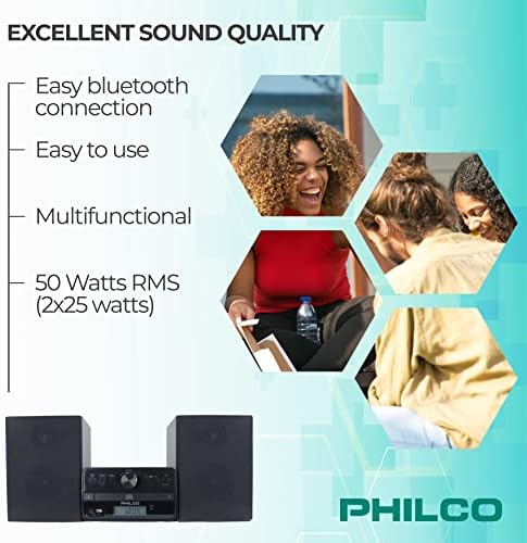 Стелажни системи Philco Стерео с качването в тава CD-плейър с Цифрово FM радио, стрийминг на предаването по Bluetooth, дистанционно