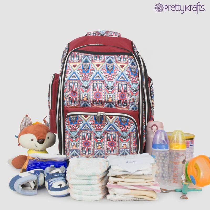 Чанта за памперси PrettyKrafts /Раница за памперси за майки / Идеална чанта за бременни за пътуване и на открито, многопластова