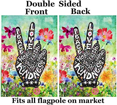 Pickako Peace Love Флорални Цветя на Пролетта Акварельное Изкуство Градински Флаг за двора 12x18 Инча, Двустранни Външни Декоративни добре