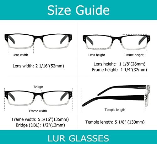 LUR 4 Опаковки класически очила за четене + 3 опаковки на метални очила за четене в полукръгла рамка (общо 7 двойки ридеров