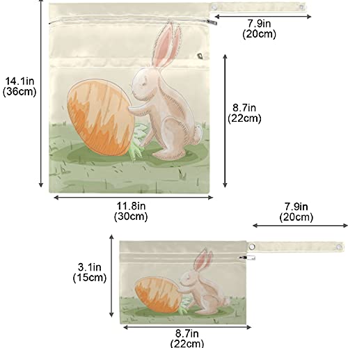 visesunny Happy Easter Rabbit Carrot, 2 бр., Влажна чанта с джобове с цип, Моющаяся, Множество, Голям за Пътуване, плаж, басейн, детска