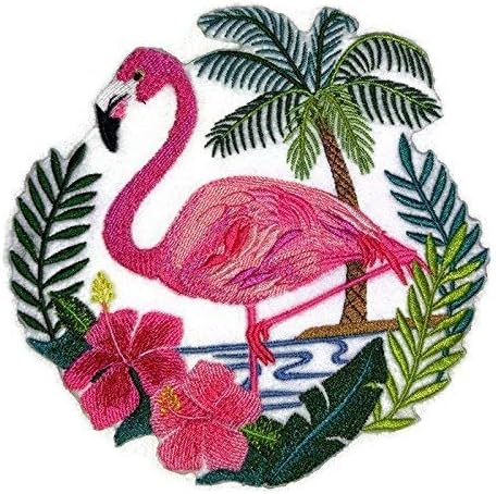 Природа, Изтъкана от Нишки, Невероятно Царството на Птиците [Сцена с фламинго] [Изработени по поръчка и уникална] Нашивка