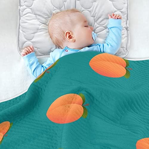 Пеленальное Одеяло с Персиковым модел, Оранжеви Плодове, Зелени Памучни Одеало за Бебета, Като Юрган, Леко Меко Пеленальное