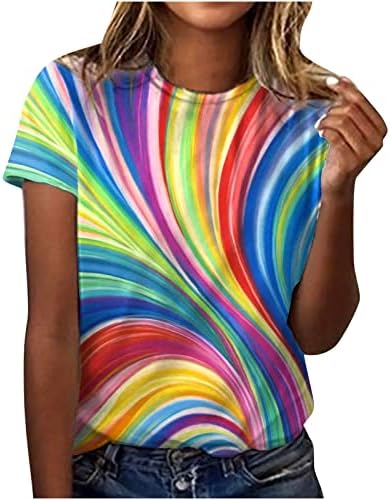 Блуза с кръгло деколте и Лодка деколте, Риза за Момичета, Лято-Есен, Къс Ръкав 2023, Памучен Тениска с Графичен Цветен Модел,