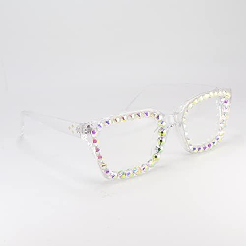 Дамски очила за четене с квадратна синя светлина, блокиране на компютъра, модни очила за четене с кристали