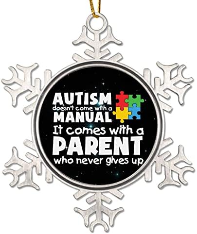 Пъзел с аутизъм идва с коледен орнамент Майка никога не се предава, подарък за дете-аутиста, Украшения за елхи, Украшения за информираност