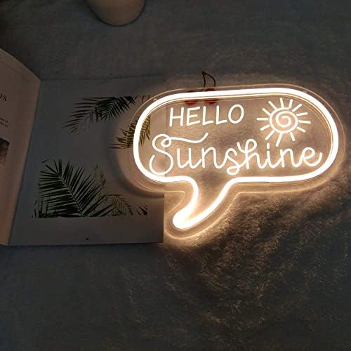 Неонова реклама с Hello Sunshine с 3D модел, захранване от USB, Размер 12,2x9 инча, Топло бяла неонова реклама за спалня, Стени, Декорация