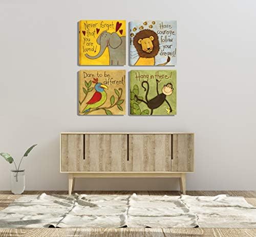 Ретро Карикатура на Животните Платно Стенно Изкуство Слон, Лъв, Маймуна Папагал Вдъхновение за Деца Украса на Стая, За Момчета и Момичета,