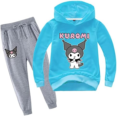 Leeorz/ Детски Случайни Пуловер с качулка, Комплекти толстовок Kuromi с дълги ръкави и штанами за джогинг, Свитшоты с шарени