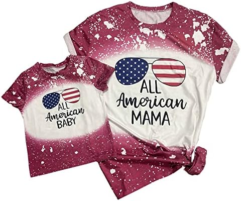 Тениска с Леопардовыми устни Мама и аз, американския Флаг, Звездна лента, Тениски Мама и аз, 4 юли, Еднакви Тениски, Семейни тениски