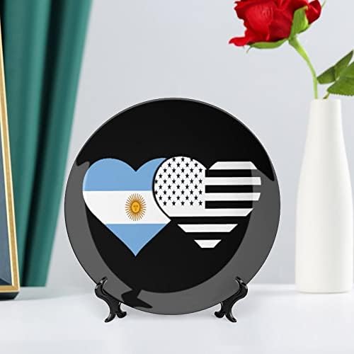 Флаг на Аржентина и Американски флаг Обичай Снимка Костен Порцелан Декоративна Чиния Индивидуалност Керамика С Чиния Професия за Жени,