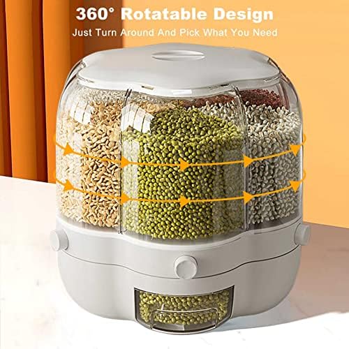 Контейнер за съхранение на оризови Зърна с тегло 15 кг, Въртящи се на 360 ° Опаковка за хранителни продукти, с капак, влагоустойчив,