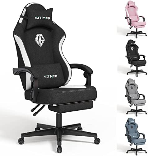 Игралното стол SITMOD с поставка за краката-Компютърно Ергономичен стол за игри-Облегалката и седалката се регулират по височина, Завъртане