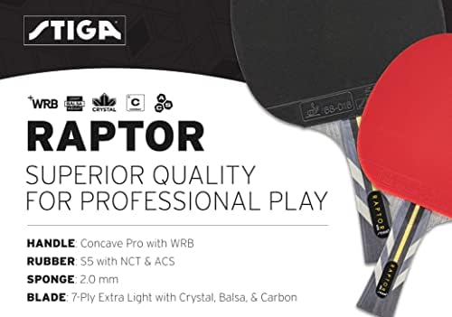 Гребло за пинг-понг STIGA Raptor Performance - 7-слойное нож от въглеродни влакна - Гъба Premiere с дебелина 2 мм, за увеличаване