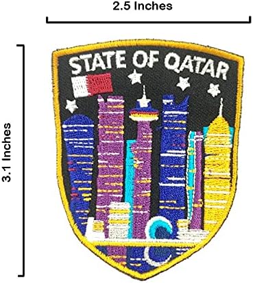 A-ONE Опаковка от 2 теми - Бродерия във формата на щит с нощен изглед на Катар + Жени и нашивка с флага на Катар на ревера, Икона на града,