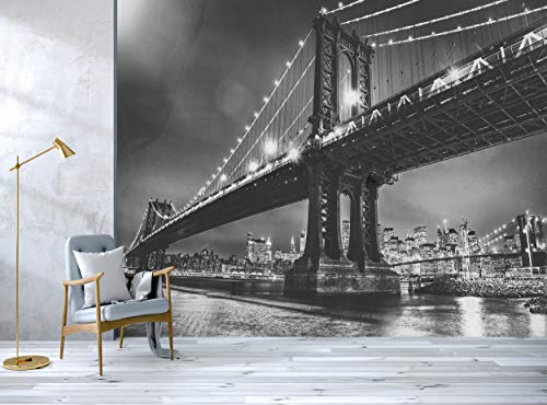 Фотообои – Бруклинския мост през нощта – Стенни Пана С Участието на Манхатън, Ню Йорк, Изображение Стенен декор (144x100 инча