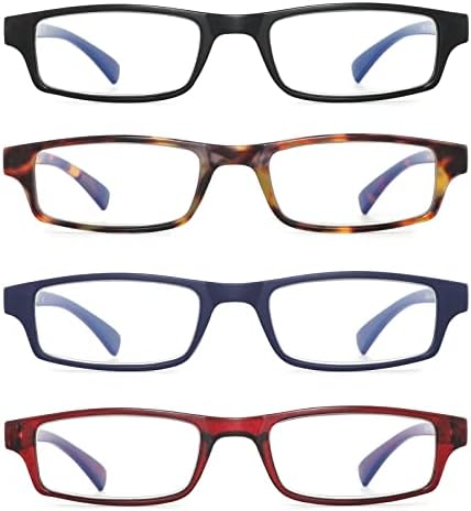 Loycco 4 Опаковки Тесни Правоъгълни Очила За четене, Блокиране на Синя Светлина, Дамски И Мъжки Леки и Компактни Очила За четене, Компютърни Очила