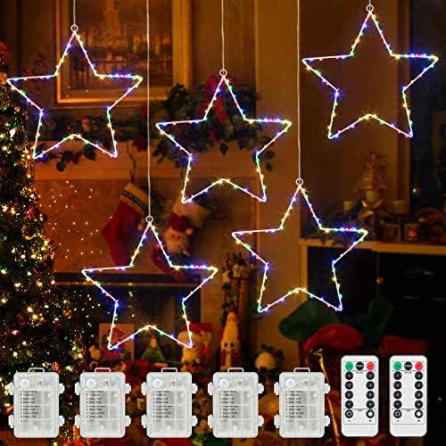 HeroPlus Коледни звездни светлини на прозореца, 8 режима на осветление Разноцветни коледни прозорци лампи с таймер и дистанционно управление,