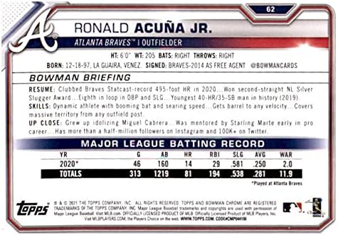 2021 Боуман 62 Роналд Acuna - младши . Бейзболна Търговска картичка Атланта Брейвз МЕЙДЖЪР лийг бейзбол