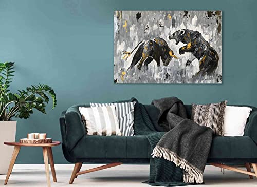 Маслени картини с изображение на бик върху платно, Абстрактна картина с изображение на Бик на Фондовия пазар, Испански начало декор с изображение на Бик, модерен Пр