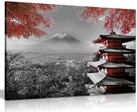 Принт с пантерой, Стенно изкуство върху платно, Картини за всекидневната и спалнята, Японски храм през есента, Черно-бели и червени
